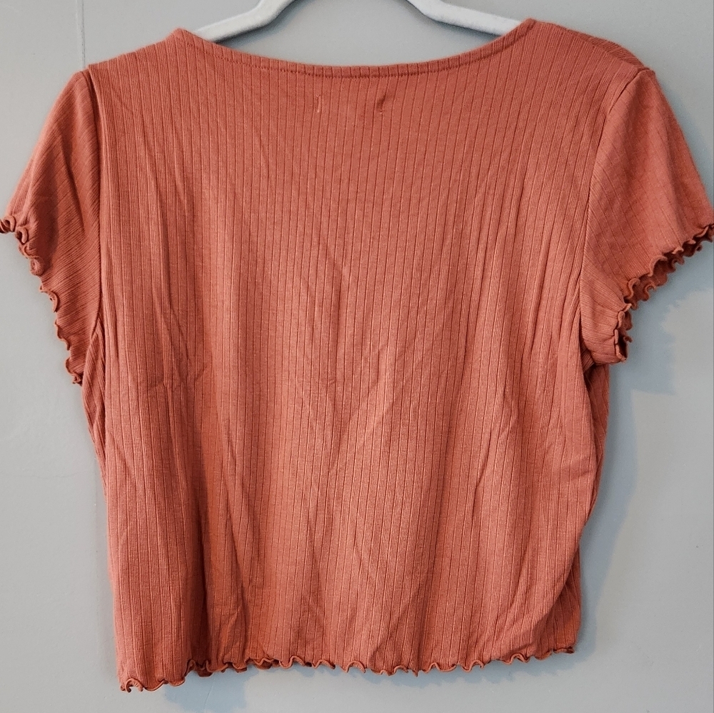Madewell Rust Ribbed Button-Front Short Sleeve Tee - Picture 7 of 7